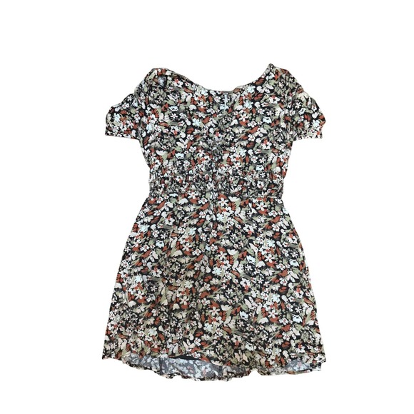 Free People Dresses & Skirts - Free People Floral Print Mini Dress Size 10 Short Sleeve Black Multicolor